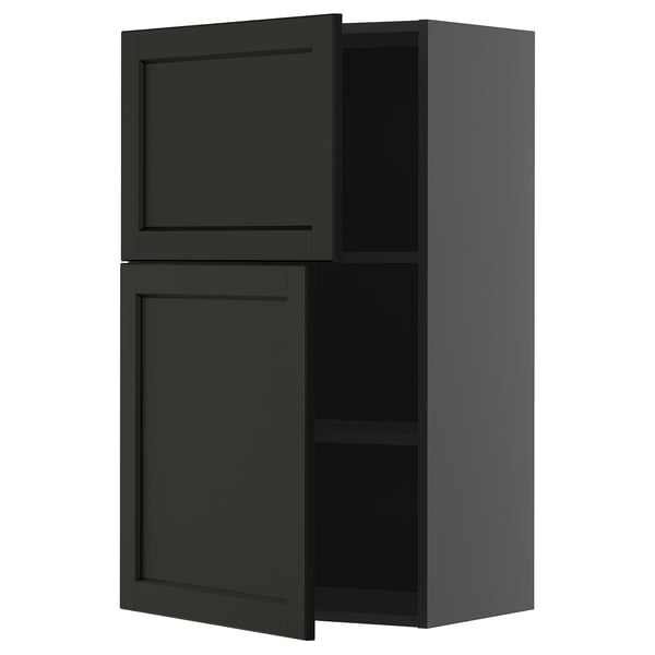 METOD wall cabinet with shelves/2 doors, black-grey/Lerhyttan black stained, 60x100 cm