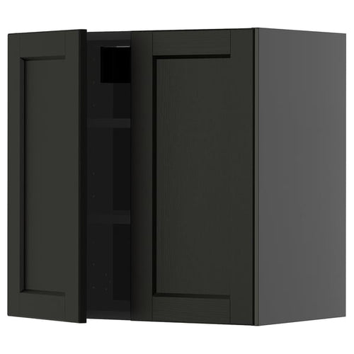 METOD - METOD Wall cabinet with shelves/2 doors, black-grey/Lerhyttan black stained, 60x60 cm