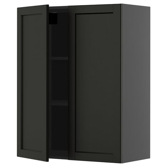 METOD - METOD Wall cabinet with shelves/2 doors, black-grey/Lerhyttan black stained, 80x100 cm