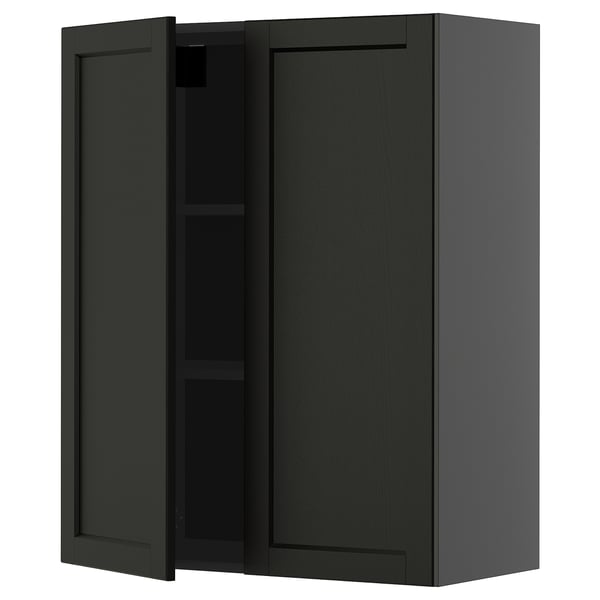METOD wall cabinet with shelves/2 doors, black-grey/Lerhyttan black stained, 80x100 cm