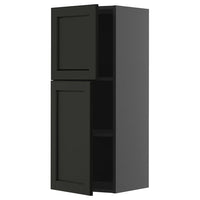 METOD wall cabinet with shelves/2 doors, black-grey/Lerhyttan black stained, 40x100 cm