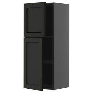 METOD wall cabinet with shelves/2 doors, black-grey/Lerhyttan black stained, 40x100 cm