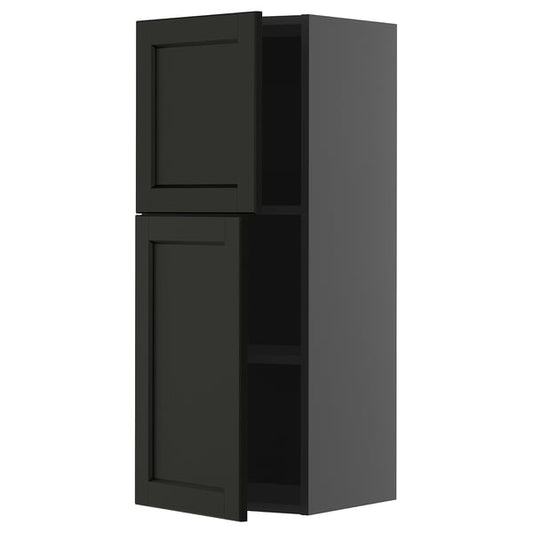 METOD - METOD Wall cabinet with shelves/2 doors, black-grey/Lerhyttan black stained, 40x100 cm
