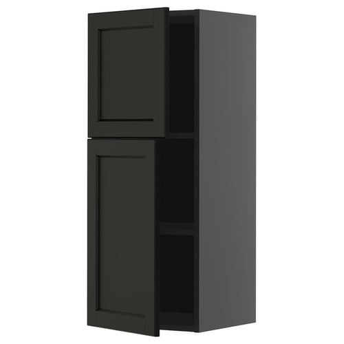 METOD - METOD Wall cabinet with shelves/2 doors, black-grey/Lerhyttan black stained, 40x100 cm