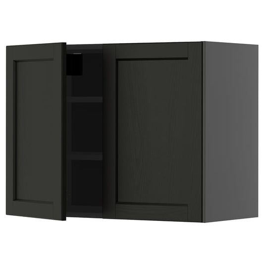 METOD - METOD Wall cabinet with shelves/2 doors, black-grey/Lerhyttan black stained, 80x60 cm