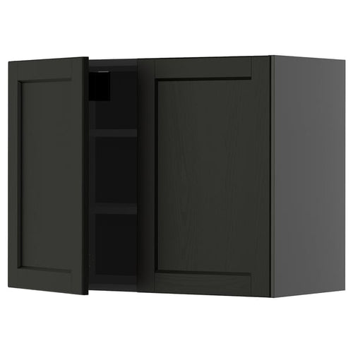 METOD - METOD Wall cabinet with shelves/2 doors, black-grey/Lerhyttan black stained, 80x60 cm