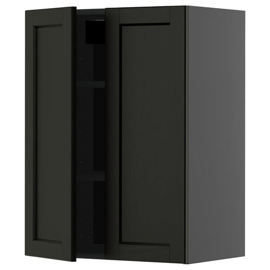 METOD - METOD Wall cabinet with shelves/2 doors, black-grey/Lerhyttan black stained, 60x80 cm