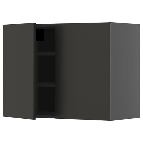 METOD - METOD Wall cabinet with shelves/2 doors, black-grey/Nickebo matt anthracite, 80x60 cm