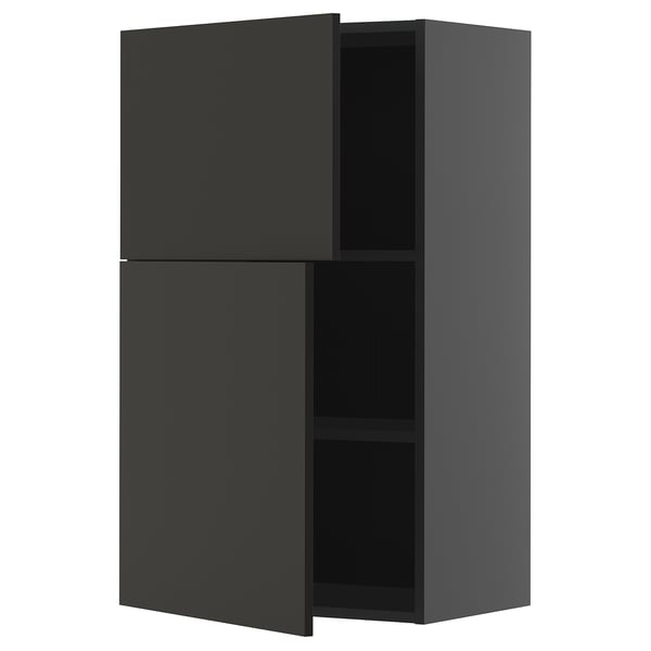 METOD wall cabinet with shelves/2 doors, black-grey/Nickebo matt anthracite, 60x100 cm