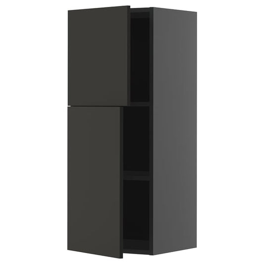 METOD - METOD Wall cabinet with shelves/2 doors, black-grey/Nickebo matt anthracite, 40x100 cm