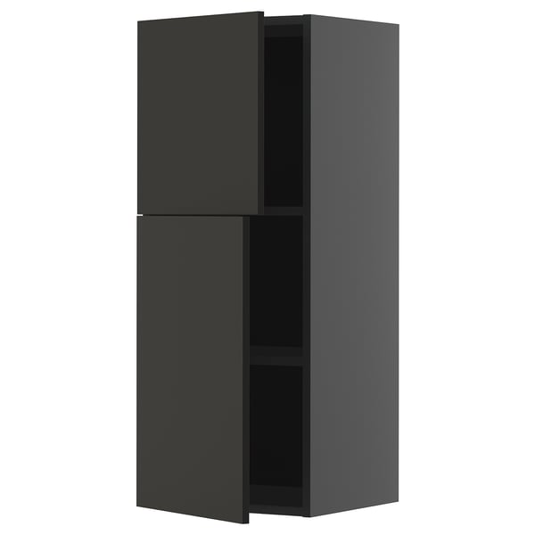 METOD wall cabinet with shelves/2 doors, black-grey/Nickebo matt anthracite, 40x100 cm
