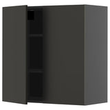 METOD wall cabinet with shelves/2 doors, black-grey/Nickebo matt anthracite, 80x80 cm