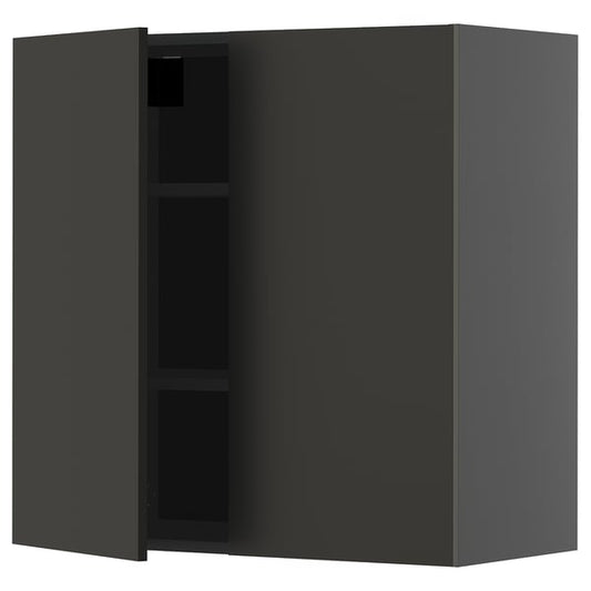 METOD - METOD Wall cabinet with shelves/2 doors, black-grey/Nickebo matt anthracite, 80x80 cm