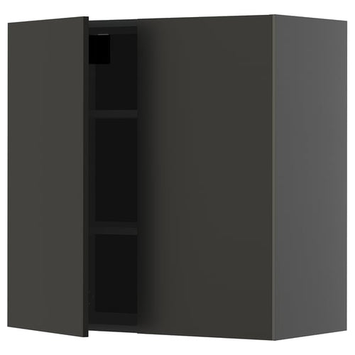 METOD - METOD Wall cabinet with shelves/2 doors, black-grey/Nickebo matt anthracite, 80x80 cm
