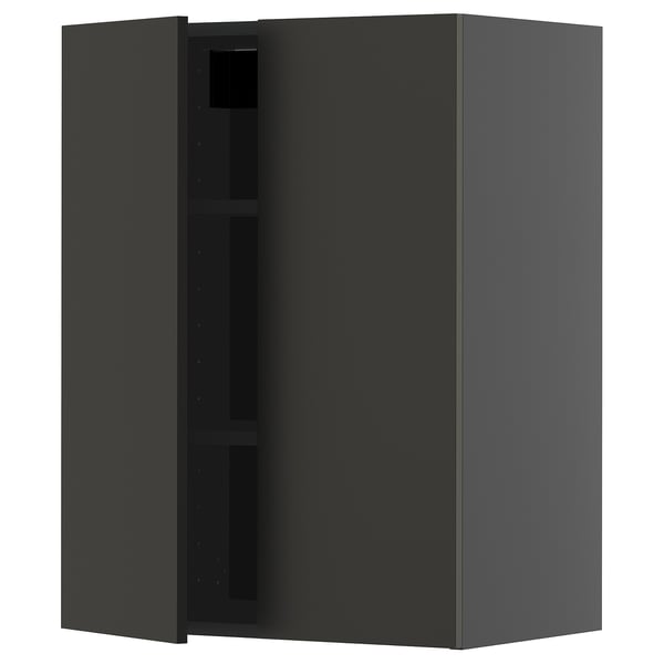 METOD Wall unit with shelves/2 doors, black-grey/Nickebo anthracite matt, 60x80 cm