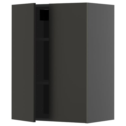 METOD - METOD Wall cabinet with shelves/2 doors, black-grey/Nickebo matt anthracite, 60x80 cm