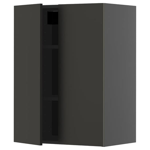 METOD Wall unit with shelves/2 doors, black-grey/Nickebo anthracite matt, 60x80 cm