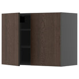 METOD wall cabinet with shelves/2 doors, black-grey/Sinarp brown, 80x60 cm