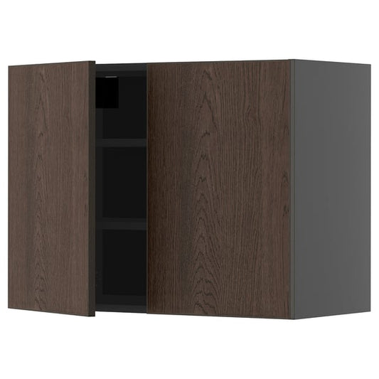 METOD - METOD Wall cabinet with shelves/2 doors, black-grey/Sinarp brown, 80x60 cm