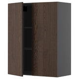 METOD wall cabinet with shelves/2 doors, black-grey/Sinarp brown, 80x100 cm