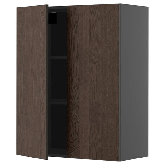 METOD - METOD Wall cabinet with shelves/2 doors, black-grey/Sinarp brown, 80x100 cm