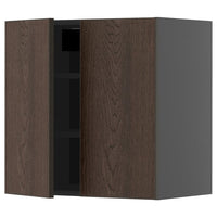 METOD wall cabinet with shelves/2 doors, black-grey/Sinarp brown, 60x60 cm