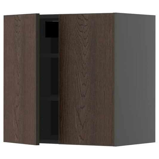 METOD - METOD Wall cabinet with shelves/2 doors, black-grey/Sinarp brown, 60x60 cm