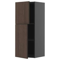 METOD wall cabinet with shelves/2 doors, black-grey/Sinarp brown, 40x100 cm