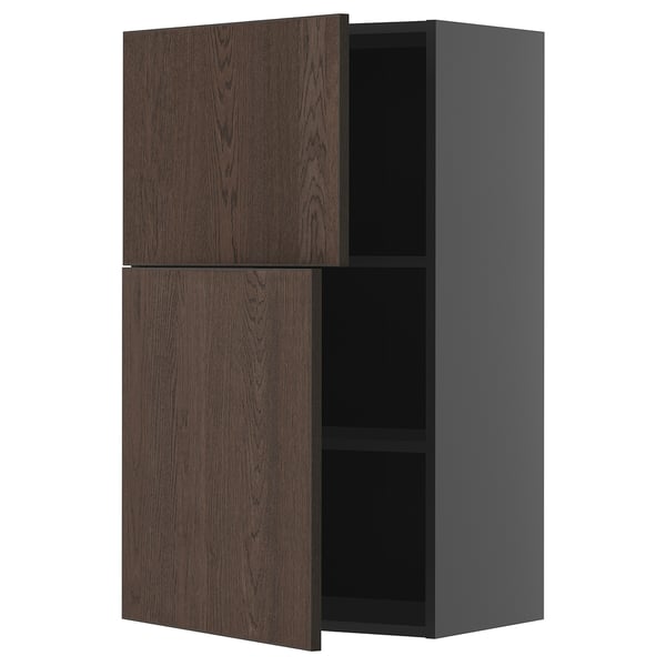 METOD - METOD Wall cabinet with shelves/2 doors, black-grey/Sinarp brown, 60x100 cm