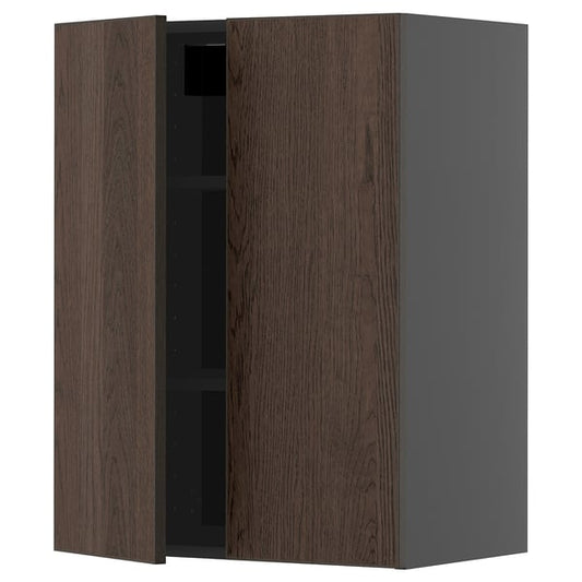 METOD - METOD Wall cabinet with shelves/2 doors, black-grey/Sinarp brown, 60x80 cm