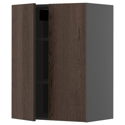 METOD Wall unit with shelves/2 doors, black-grey/Sinarp brown, 60x80 cm