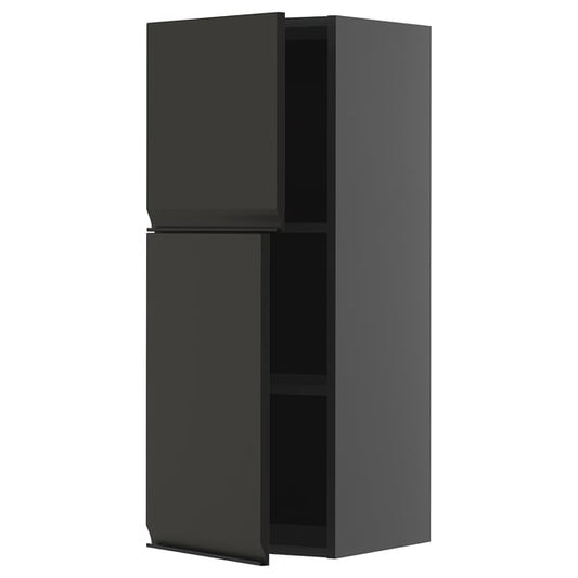 METOD - METOD Wall cabinet with shelves/2 doors, black-grey/Upplöv matt anthracite, 40x100 cm