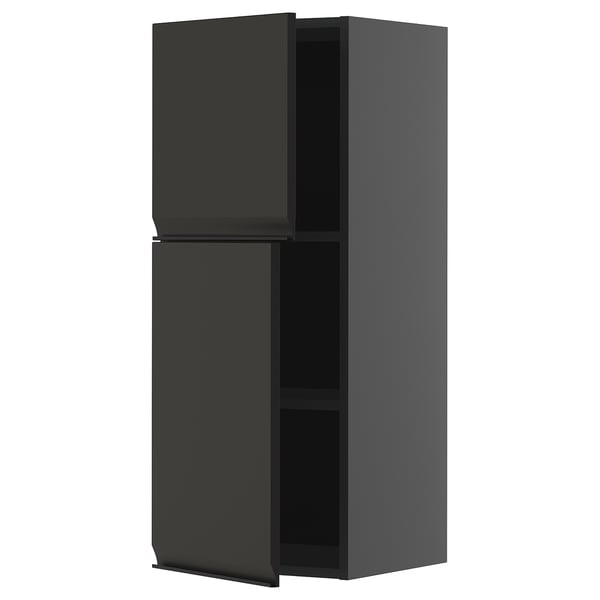METOD wall cabinet with shelves/2 doors, black-grey/Upplöv matt anthracite, 40x100 cm