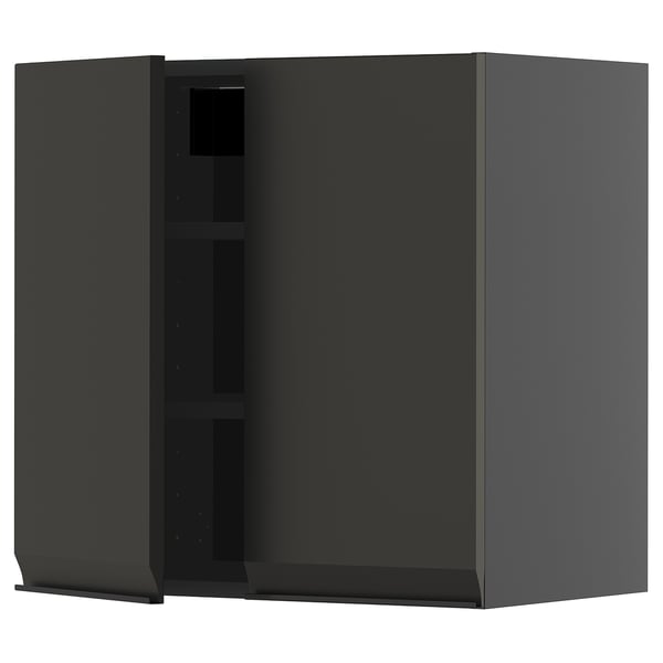 METOD wall cabinet with shelves/2 doors, black-grey/Upplöv matt anthracite, 60x60 cm