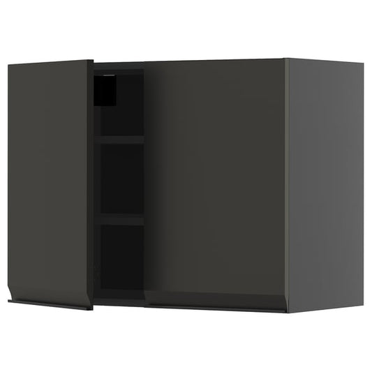 METOD - METOD Wall cabinet with shelves/2 doors, black-grey/Upplöv matt anthracite, 80x60 cm