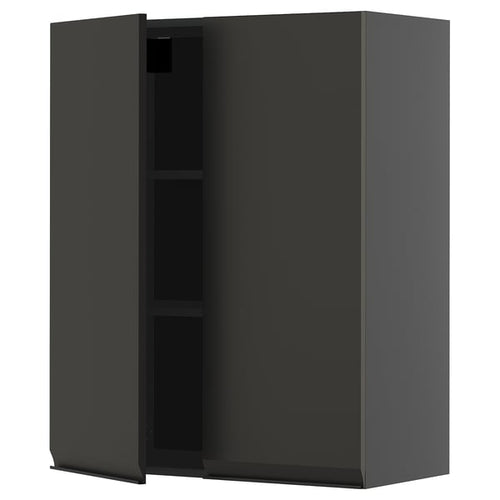 METOD - METOD Wall cabinet with shelves/2 doors, black-grey/Upplöv matt anthracite, 80x100 cm