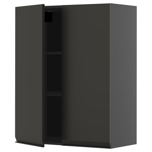 METOD wall cabinet with shelves/2 doors, black-grey/Upplöv matt anthracite, 80x100 cm