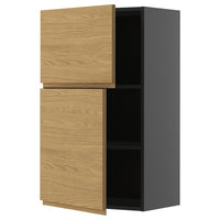 METOD wall cabinet with shelves/2 doors, black-grey/Voxtorp oak effect, 60x100 cm