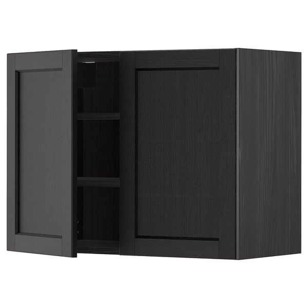 METOD wall cabinet with shelves/2 doors, black/Lerhyttan black stained, 80x60 cm