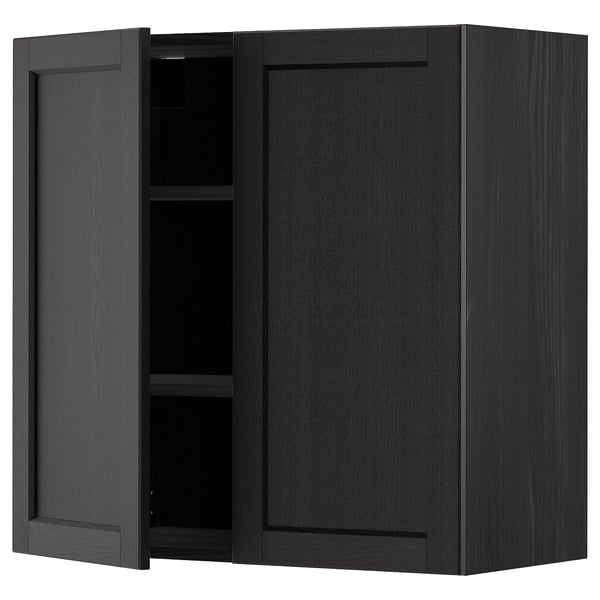 METOD wall cabinet with shelves/2 doors, black/Lerhyttan black stained, 80x80 cm
