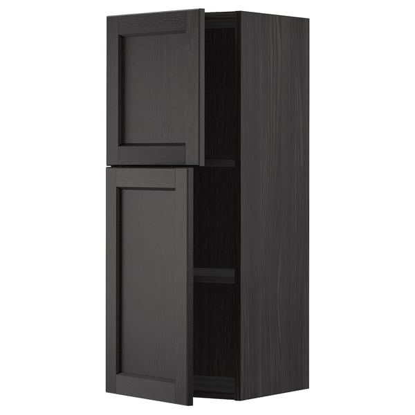 METOD wall cabinet with shelves/2 doors, black/Lerhyttan black stained