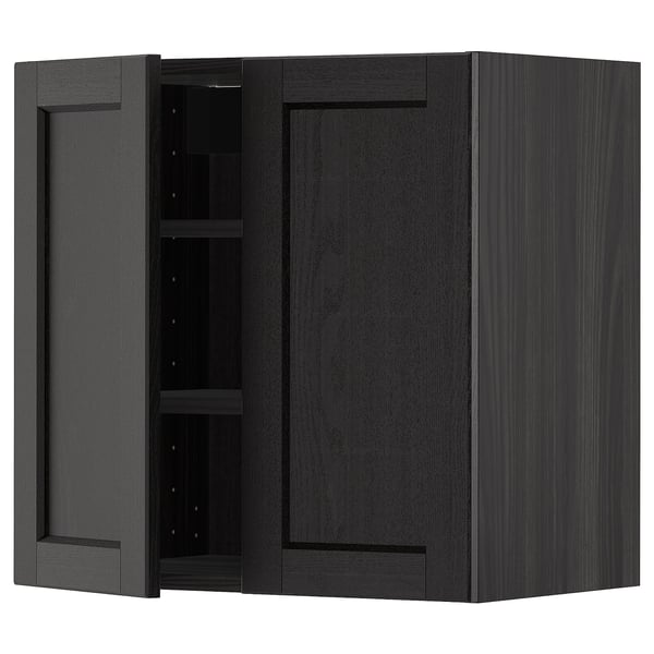 METOD wall cabinet with shelves/2 doors, black/Lerhyttan black stained, 60x60 cm