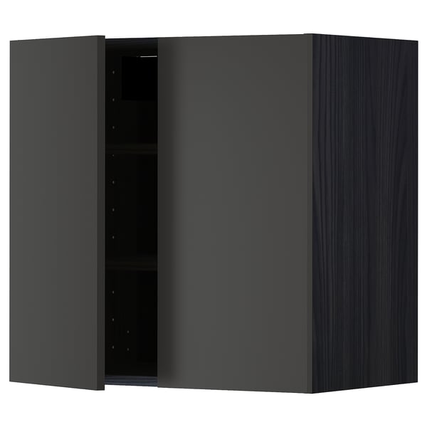 METOD - METOD Wall cabinet with shelves/2 doors, black/Nickebo matt anthracite, 60x60 cm