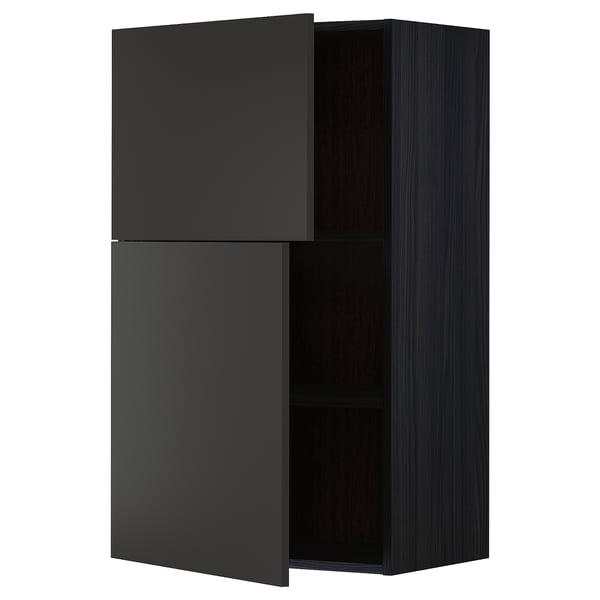 METOD - METOD Wall cabinet with shelves/2 doors, black/Nickebo matt anthracite, 60x100 cm