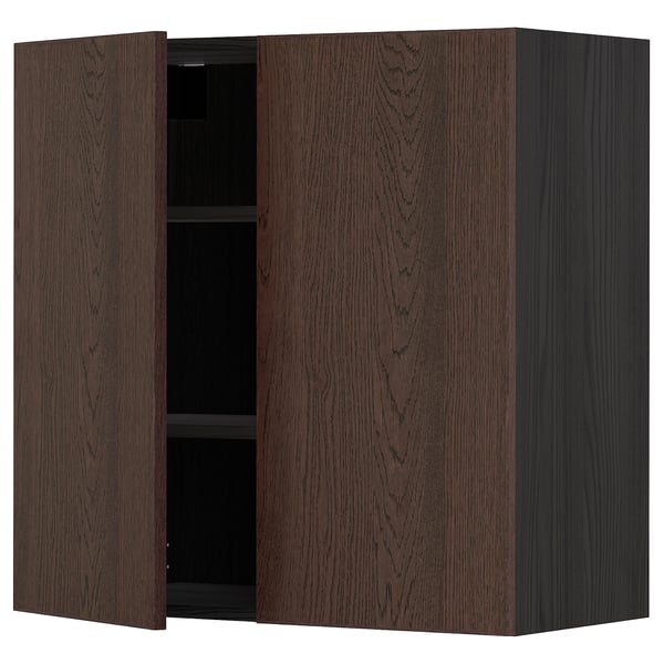 METOD - METOD Wall cabinet with shelves/2 doors, black/Sinarp brown, 80x80 cm