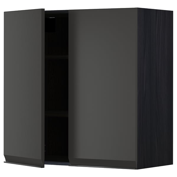 METOD - METOD Wall cabinet with shelves/2 doors, black/Upplöv matt anthracite, 80x80 cm