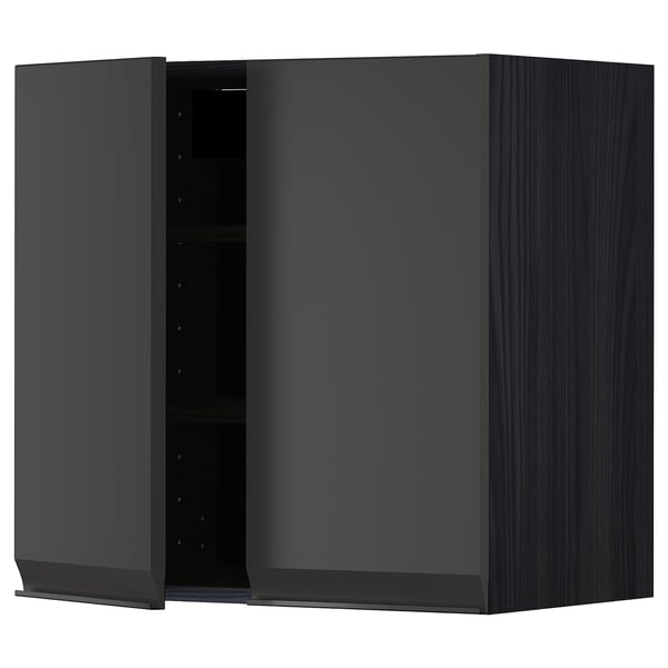 METOD - METOD Wall cabinet with shelves/2 doors, black/Upplöv matt anthracite, 60x60 cm