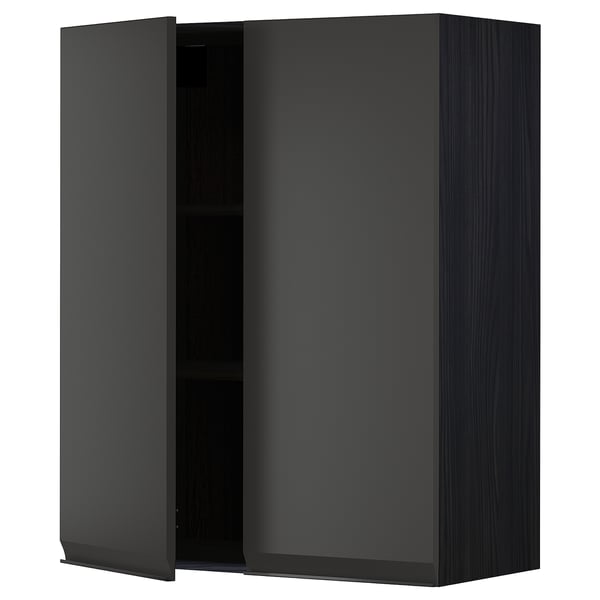 METOD wall cabinet with shelves/2 doors, black/Upplöv matt anthracite, 80x100 cm