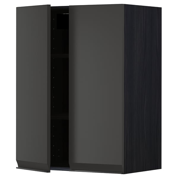 METOD - METOD Wall cabinet with shelves/2 doors, black/Upplöv matt anthracite, 60x80 cm