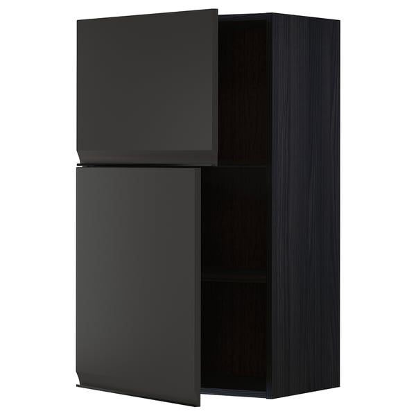 METOD - METOD Wall cabinet with shelves/2 doors, black/Upplöv matt anthracite, 60x100 cm